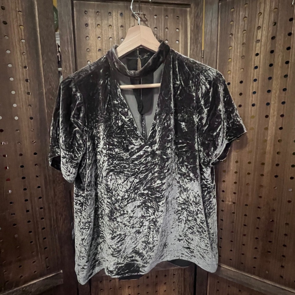 Madewell Gray Green Velvet Short Sleeve Blouse Women's Small goth whimsygoth
